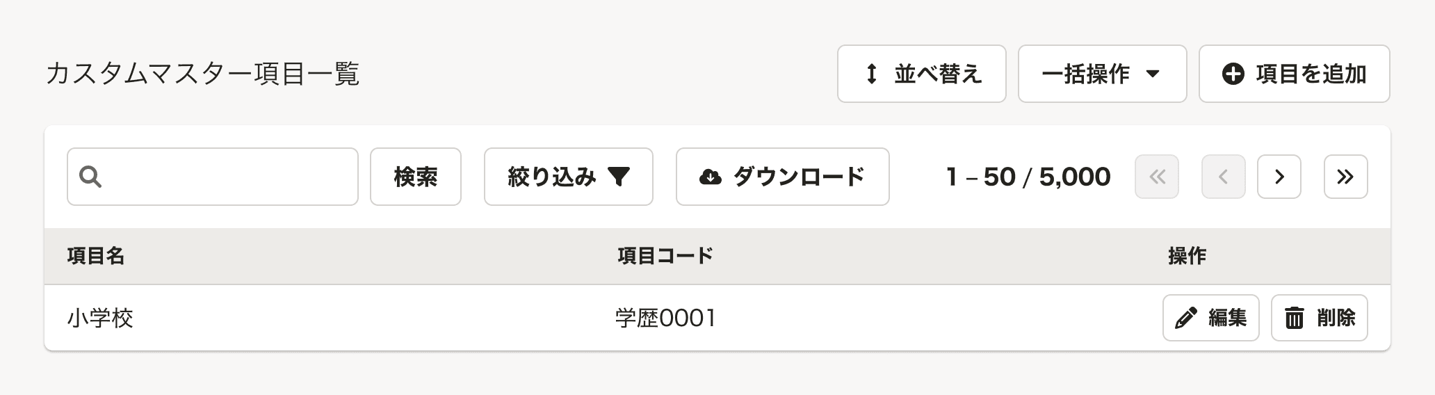 スクリーンショット: 1ページ以内の「よくあるテーブル」の例